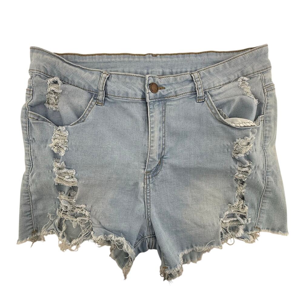 Very Stretchy High Rise Distressed Denim Shorts XL